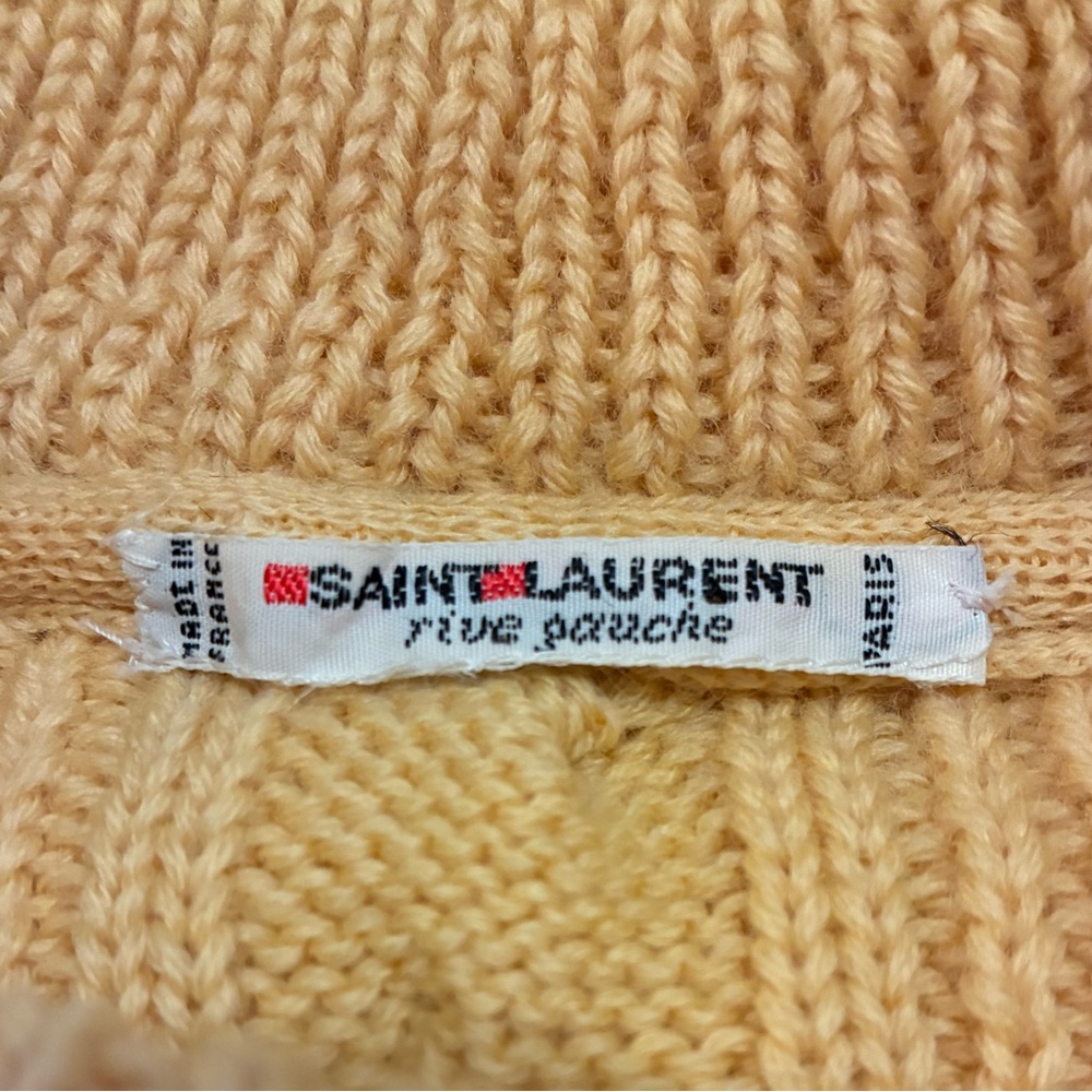 Women Saint Laurent Vintage70s Pure Wool Yellow Mustard Cable Knit Sweater Sz 4 - Picture 4 of 8